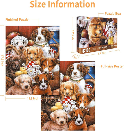 100 Piece Puzzles for Kids - Dog Puzzle, Puppy Group Photo Puzzles for Adults, Seniors, and Kids
