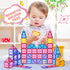 Princess Magnetic Tile Castle - 3D Building Block Set for Kids, Pink Magnetic Building Blocks with Doll, Ages 3-8
