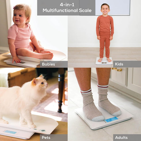 BY82 396lbs, 4 Beurer Multifunctional Baby Scale for Infants, Pets, Kids, & Adults up to Measures in Units with Backlit