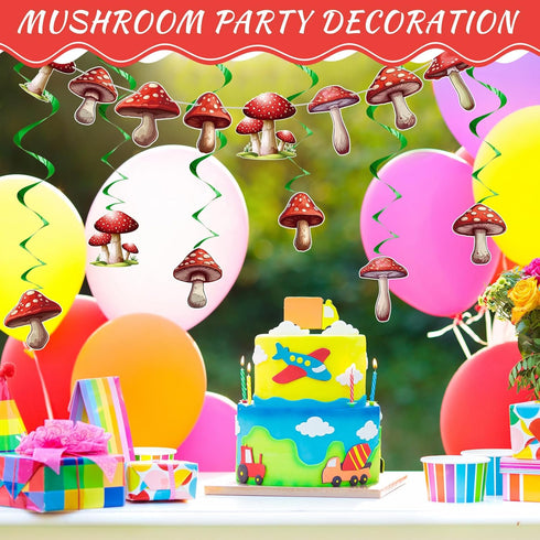 Ribbonlic 34 Pcs Mushroom Garlands Mushroom Hanging Swirls Mushroom Banners Mushroom Hanging Swirls Ceiling Streamers