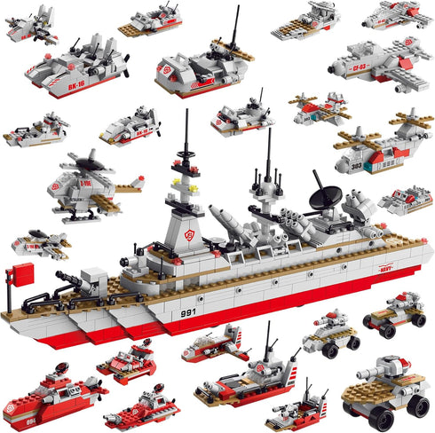 Sitodier Military Battleship Building Block Set for Kids,811pcs 25 in 1 Cruiser Battle