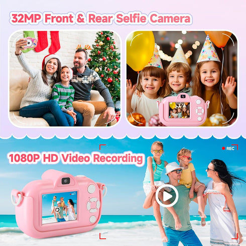 YEEHAO Kids Camera for Toddler Girls Boys, 32MP Digital Camera for Ages 3-9, Pink Birthday Gift
