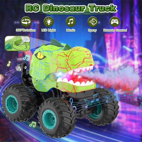 5-7, 1:20 2.4 360 4-7, Monster Truck Toys - Remote Control Monster Truck with Spray & Light, Dinosaur Toys for Kids