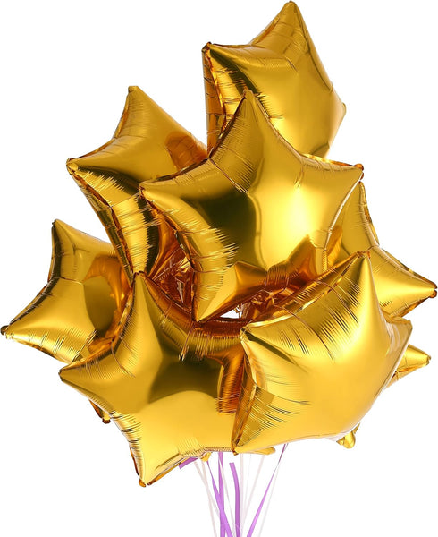 18" Gold Star Shaped Foil Balloons, Mylar Helium Balloons for Birthday Party Decorations, Pack of 20