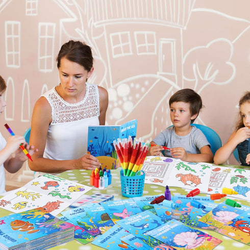 12 12 BenLouis Under the Sea Mini Coloring Books Kids with Stacking Crayons Ocean Animals Party Favors Small Activity