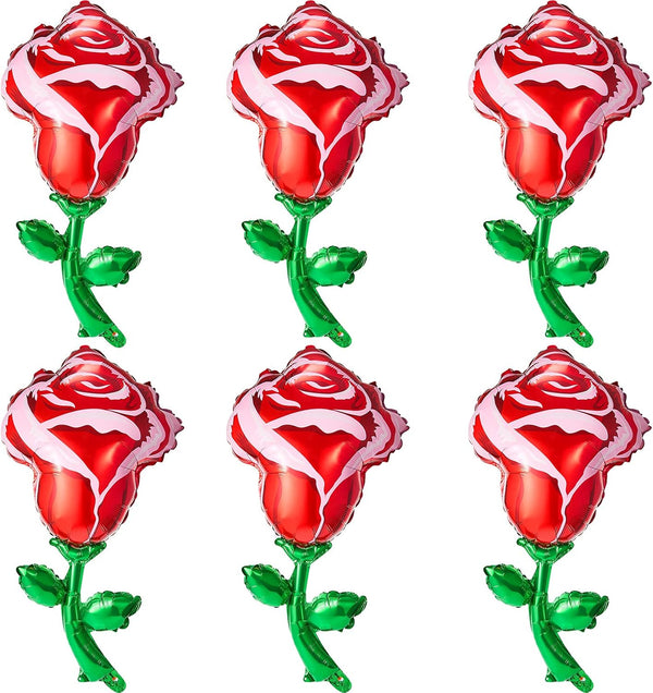 Gejoy 6 Pcs 37 Inch Red Rose Foil Balloons for Mother's Day, Flower Shaped Party Supplies