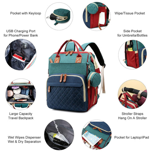 Awanhe Backpack Backpack Diaper Bag, with Changing Station, Waterproof Baby Bag for Boys & Girls, USB Charging Port