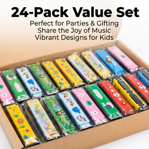 Bertork 24 Pack 3-12, Kids Harmonicas Birthday Party Favors - Colorful Cartoon Music Toys for Boys Girls Age Goodie Bag