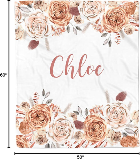 Lovable Gift Co (50 60 Caramel Boho Floral Personalized Baby Girl Blanket, Custom Name Gift x Toddler/Kids)