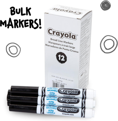 Crayola Washable Markers - Black (12ct), Kids Broad Line Markers for Classrooms & Teachers