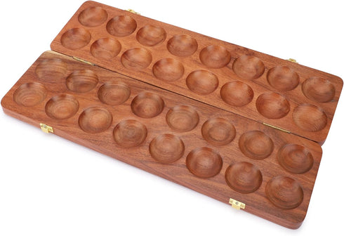 Set Ajuny Wooden Mancala Board Game - Large Folding Board with Multicolor Stones, Ideal for Family Night, Portable
