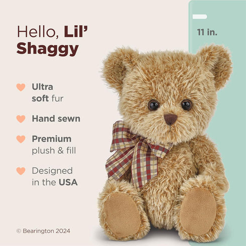 Bearington Collection Baby Shaggy Teddy Bear Plush - 11 in Brown, Soft & Cuddly Stuffed Animal Nursery Companion