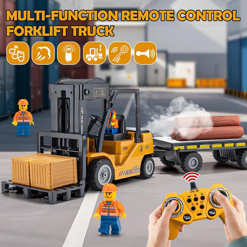 VijiSuki 2.4Ghz Lights,Sound,1/24 11 Set Remote Control Forklift with Trailer,RC Forklift Truck with Spray, Cool Scale