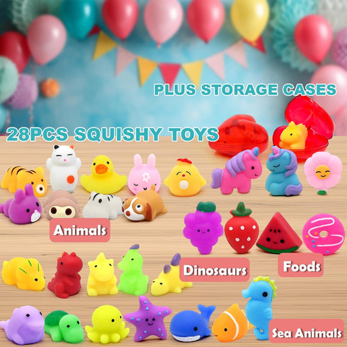 28 Pack 4-8-12, Mochi Squishy Toys, Party Favors for Kids Ages Mini Fidget Toys for Classroom, Birthday, Easter