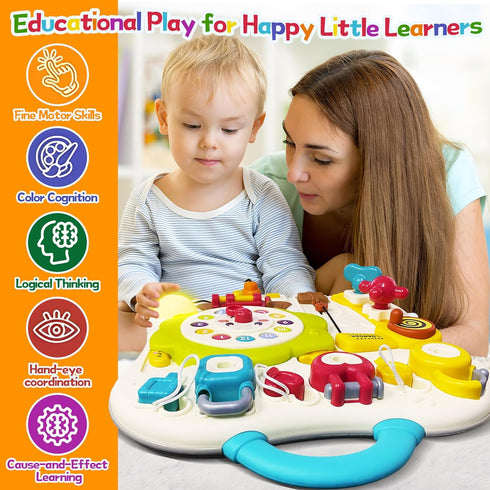 2024 NEW Montessori Busy Board Sensory Toys for Toddlers 1-3, 13 Activity Music & LED Light Up Toys for 2+ Year Old,