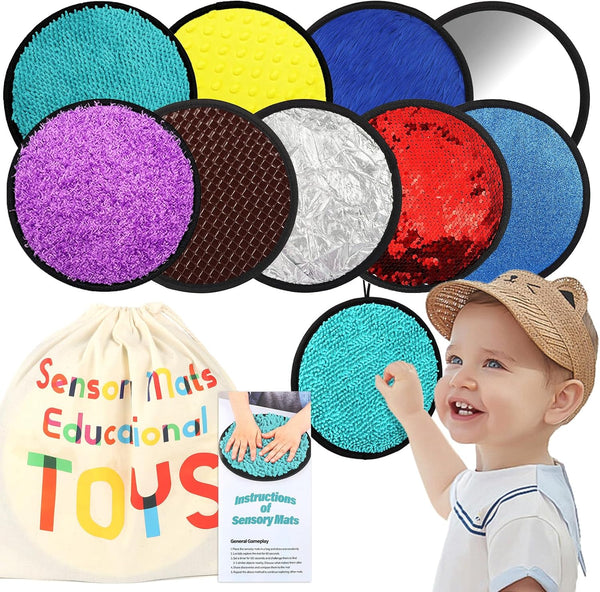 Upgraded 9 Pcs Sensory Mats with Gift Package, Mixed Textured & Colors