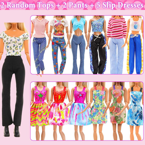 15 Set Doll Clothes for 11.5 Inch Dolls, 2 Sequins Dresses & 6 Outfits, Tops, Pants/Shorts/Skirts