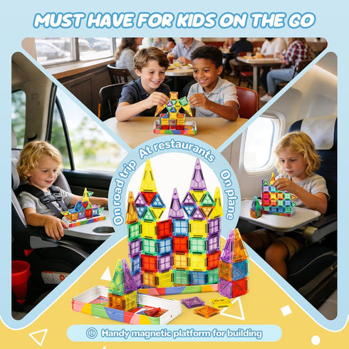 80 3 4 5 6 7 8 cossy Mini Magnetic Tiles, PCS Magnet Tiles Travel Toys with Iron Box, Travel Magnetic Tiles