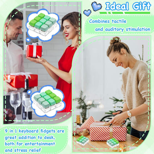 ILHSTY 9-in-1 (3 Keyboard Fidget Toy Clicker Fidget Keychain, Stress Relief Desk Toys Decompression Button Keyboard