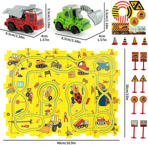 3-5 Set, 3 4 5 6 Plastic Puzzles for Kids Ages with Toy Cars (Excavator + Dump Truck), Toddler Puzzle Track Car Play