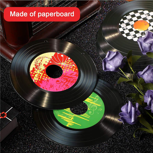 3 Packs Rock and Roll Music Party Decorations, 21 Pcs 7 Inch 1950's Paper Record Cutout Banner for 50s 70s 90s