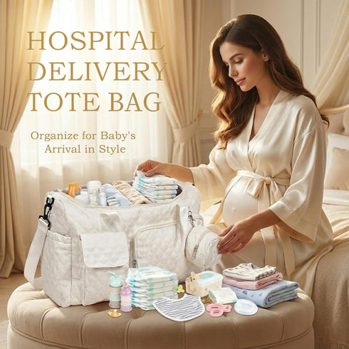 Extra Large Diaper Tote Bag with Shoe Compartment & Pacifier Pocket, Travel Baby Diaper Bag for Mom, Hospital Maternity
