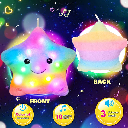 13" Cuteoy Musical Rainbow Star Plush Pillow Glowing Twinkle Night Light Stuffed Animal LED Toys Adjustable Volume
