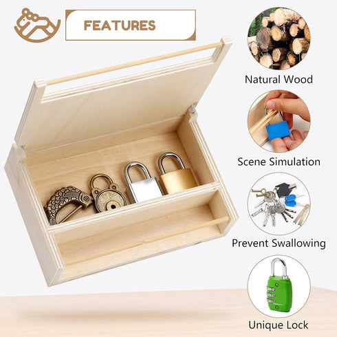 8 3 4 5 Set, 3-6 Woodtoe PCS Montessori Lock and Key Toy, Montessori Toys for Toddlers Year Old, Kids Tool Montessori
