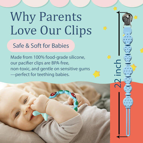 BIGSPINACH Silicone Pacifier Clips for Boys & Girls Personalized Pacifier Holder;Neutral & Cute Pacifier Clips
