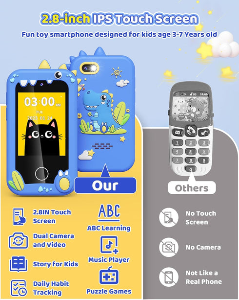 Kids Toy Smartphone for Boys Ages 3-8, Fake Play Phone with Music Player, Dual Camera, and Puzzle Games