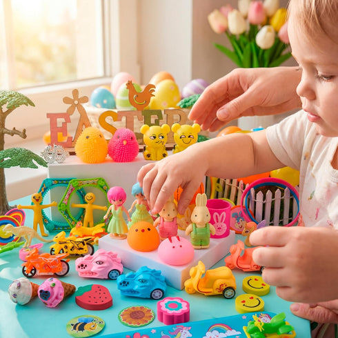 60Pcs JOYIN Easter Eggs with Toys Stickers Inside, Prefilled Easter Eggs Hunt with Assorted Toys for Kids Boys Girls