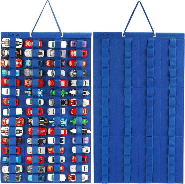 Hanging Storage Organizer for Toy Cars, Felt Display Case Holds Up to 60 Toy Cars (Without Accessories) in Blue