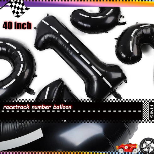 Race Car Birthday Balloons - 40 Inch Racetrack Number Balloon for Two Fast Birthday Party Decor Supplies