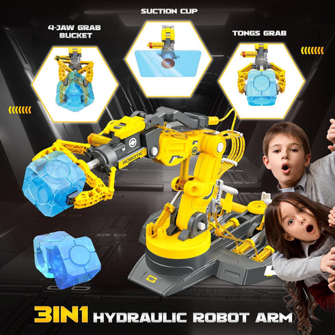 3 1 220 4-Jaw 8-12 9 10 11 SMIESSKIDDO in Hydraulic Robot Arm - Pcs STEM Building Toys with Grab, Suction & Tongs