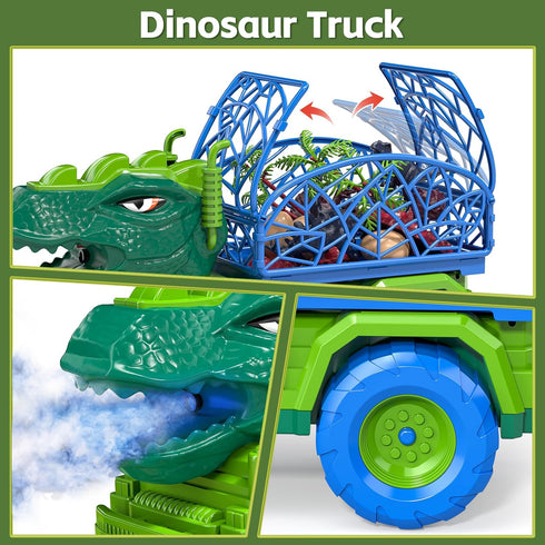 3-5, 8 3 6 3 4 5 6 7 TEMI Dinosaur Truck Toys for Kids Tyrannosaurus Transport Car Carrier Truck with Spray, Dinosaur
