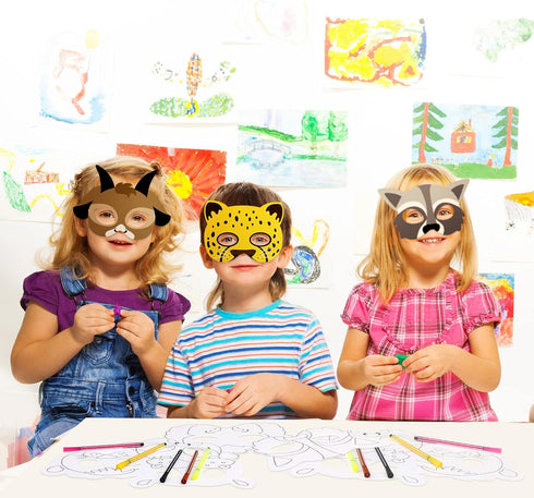 16 Set 24 Lenwen Animal Coloring Mask with Pcs Watercolor Pen Jungle Paper Arts Craft Kids Color Your Own Paper Masks