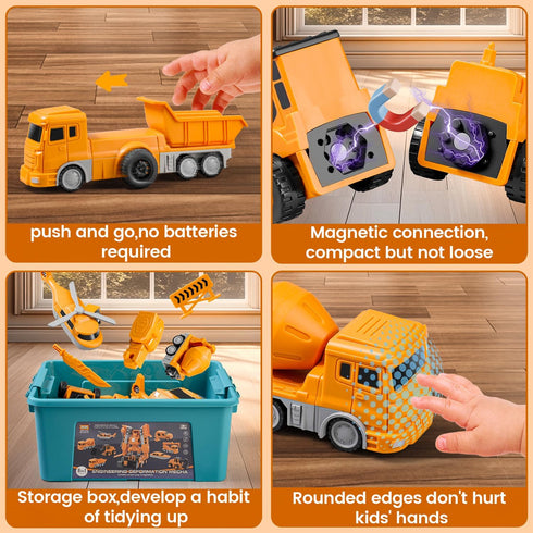 3-5 4-8 35 Magnetic Transform Engineering Car Assembled Toys with Storage Box, Robot Magnetic Blocks Toy, Construction