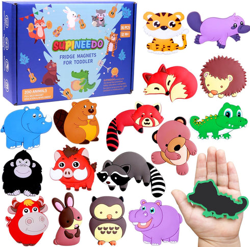 Fridge Magnets for Kids - 16 Cute Cartoon Farm Animal Magnets - Safe Toddler Refrigerator Magnets for Ages 1-3