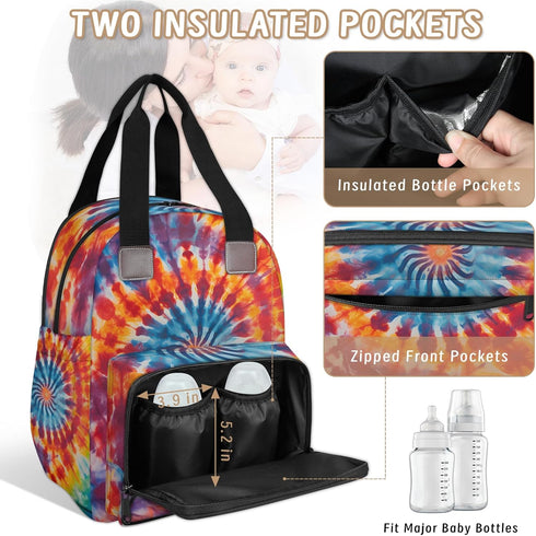Shoblo Backpack Tie Dye Diaper Bag for Travel, Waterproof Diaper Bag with Insulated Bottle Pockets & USB Port, Large