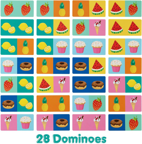 Set 3 boppi Dominoes Picture Game for Toddlers - Colourful Food Themed Montessori/STEM Dominoes for Children - Games