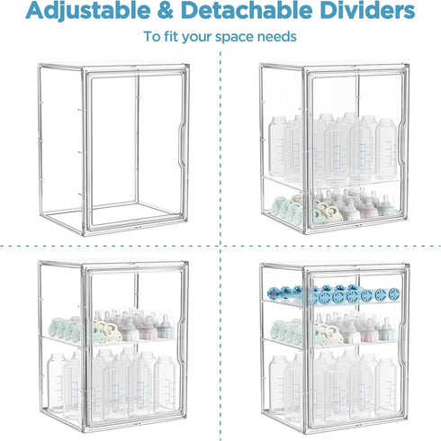 Countertop 3 2 HBlife Baby Bottle Storage Organizer for Cabinet, Tiers Adjustable Clear Acrylic Bottles Storage Station