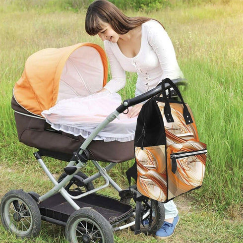 HCBPWVQA Backpack Daypacks Backpack Mommy Abstract Orange White Lines Diaper Bag with Changing Pad and Pacifier Holder