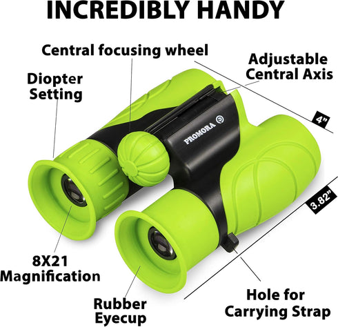 Promora Binoculars for Kids, Set with Magnifying Glass & Compass, Purple, for Ages 3-12