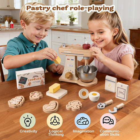 Toywoo Sets Set 3+ Wooden Toy Mixer for Kids Play Kitchen Accessories Wooden Play Food with Whisk,Traditional