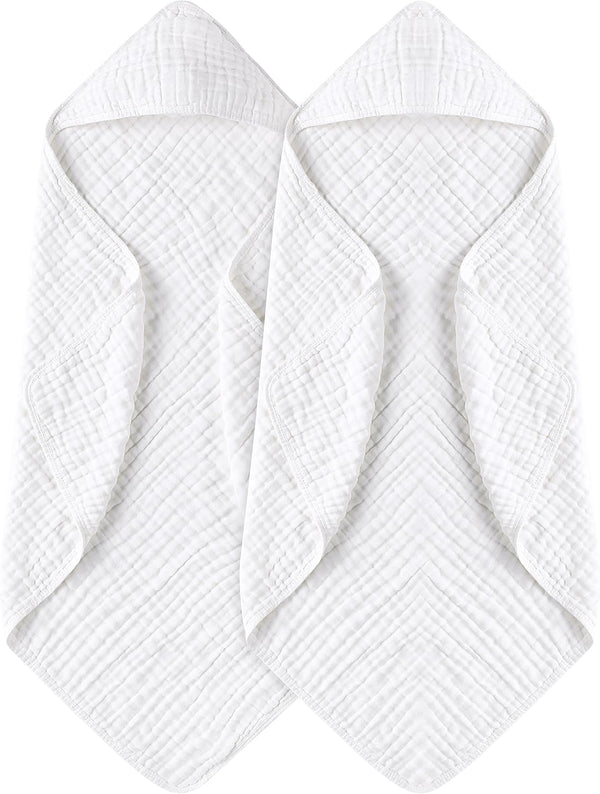 Yoofoss Hooded Baby Towels for Newborn 2 Pack 100% Muslin Organic Cotton