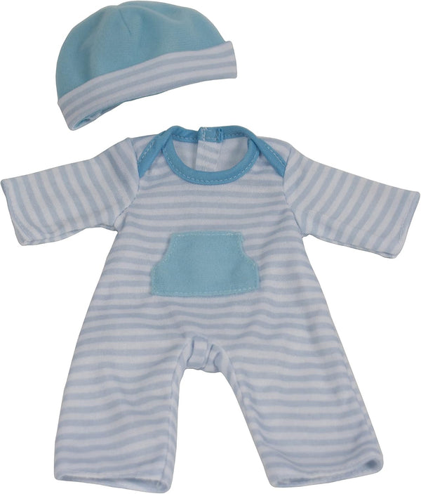 JC Toys Berenguer Boutique La Baby Doll Outfit - 2 Piece Blue Striped Onesie, Washable, Ages 2+, Fits 14"-18" Dolls