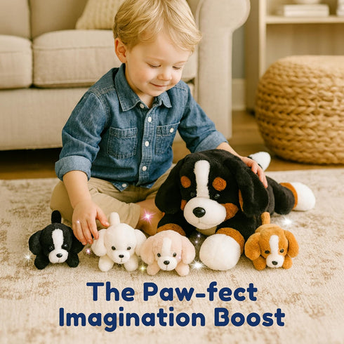 Mommy 4 Tummy 3 5" 10" 8" PixieCrush Dog Stuffed Animals - Bernese with Puppies in Her - Huggable and Fluffy Dog