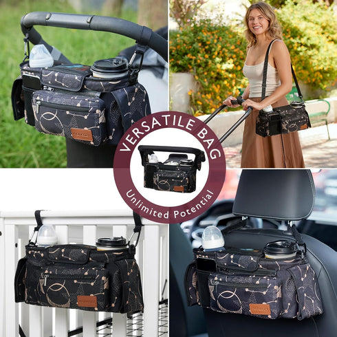 Momcozy Universal Baby Stroller Organizer - 2 Insulated Cup Holders, Detachable Pocket, Adjustable Strap