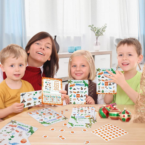 WERNNSAI Watercolor Dinosaur Bingo Party Games - 24 Players Dino Birthday Bingo Cards for Kids