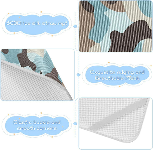 SyXIOP 28" 52" Camouflage Blue Cooling Baby Crib Mattress Cover x Absorbent Mattress Pads for Baby&Toddler